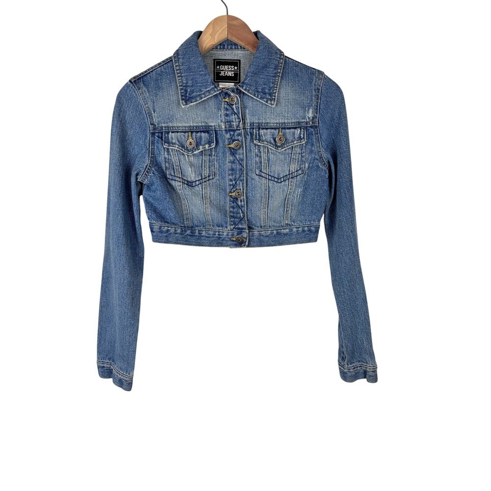 VTG Guess Jeans Cropped Denim Jacket Women’s Small Y2K 100% Cotton 90s 2000s